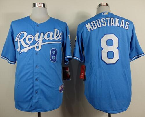 Royals #8 Mike Moustakas Light Blue Alternate 1 Cool Base Stitched MLB Jersey - Click Image to Close
